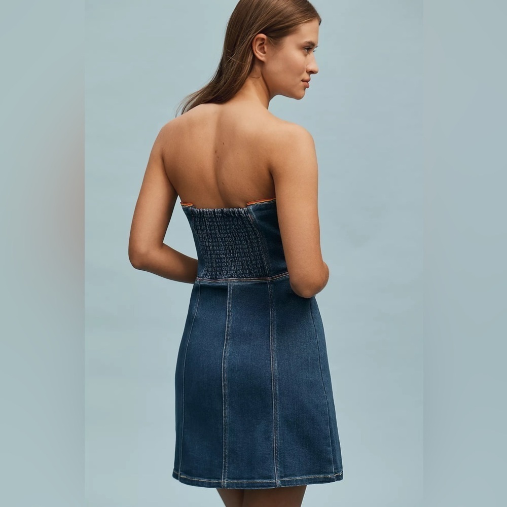 NWT! Anthropologie Pilcro Strapless Button-Front Denim Mini Dress 🚦 🥝 - Picture 3 of 7